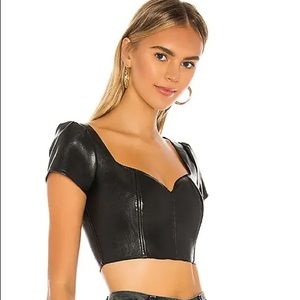 Revolve Superdown Black Leather Crop small NWT